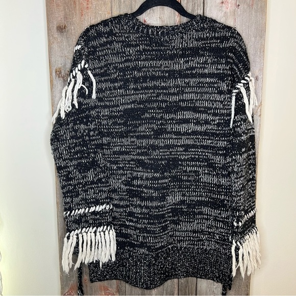 Saylor Oversized Black and White Fringe Sweater with Open Sides size XS/ S - Picture 6 of 14